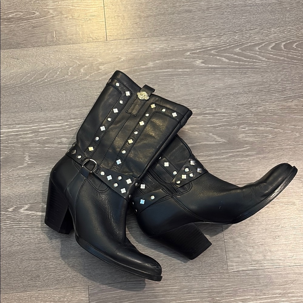 Harley Davidson Black Studded Heeled Boots